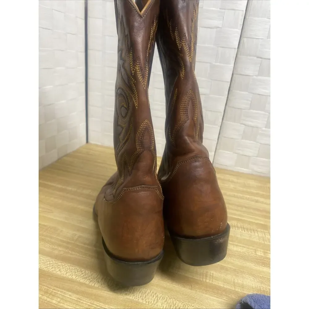 Men’s Cowboy Boots Justin 1560 Sz 12D Chestnut Embroidered Buck Leather Western